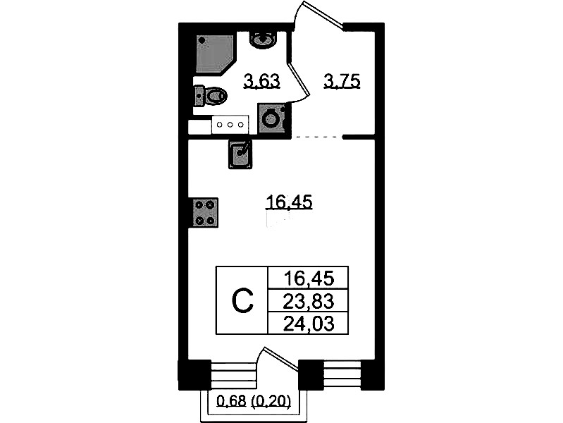 Квартира студия 23.77 м², 5/5 эт., ЖК «Plus Пулковский»